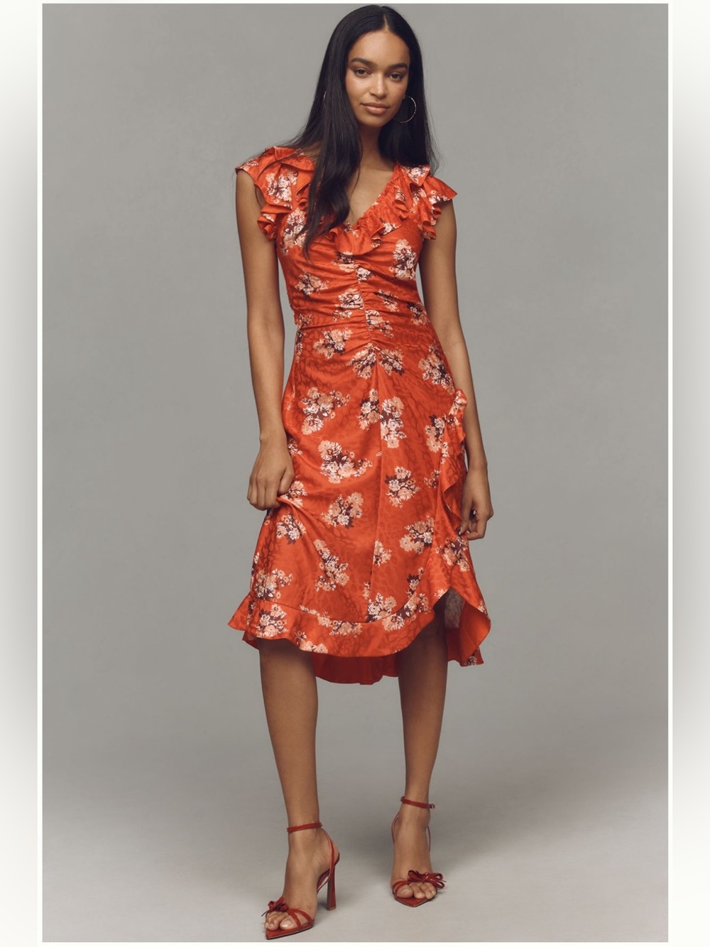 By Anthropologie V-Neck Rouched Midi Dress